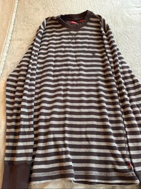 Izod Brown and Cream Striped Long Sleeve Shirt